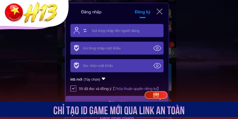 Chỉ tạo ID game mới qua link an toàn